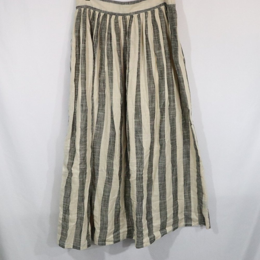 Anthropologie Osei Duro Gray and Cream Gauze Stripe Maxi Skirt L
